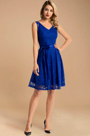 v neck short lace bridesmaid dress royalblue