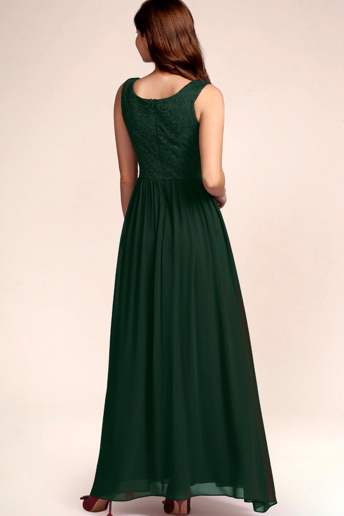Dark Green V Neck Wedding Party Gown | Long Bridesmaid Dress | Dressystar