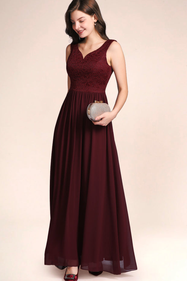 Dressystar women's v neck straps wedding party gown 0070 burgundy main