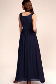 Dressystar women's v neck straps wedding party gown 0070 navy back