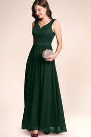 Dressystar women's v neck straps wedding party gown 0070 darkgreen side1