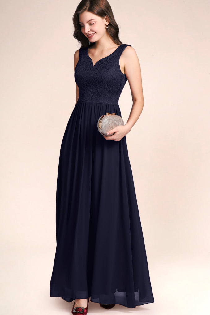 Dressystar Navy Blue V Neck Wedding Party Gown