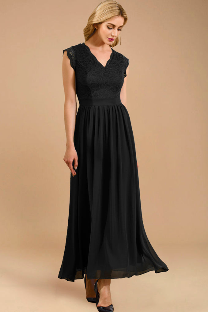 Dressystar Women's V Neck Bridesmaid Dress Wedding Party Gown Black