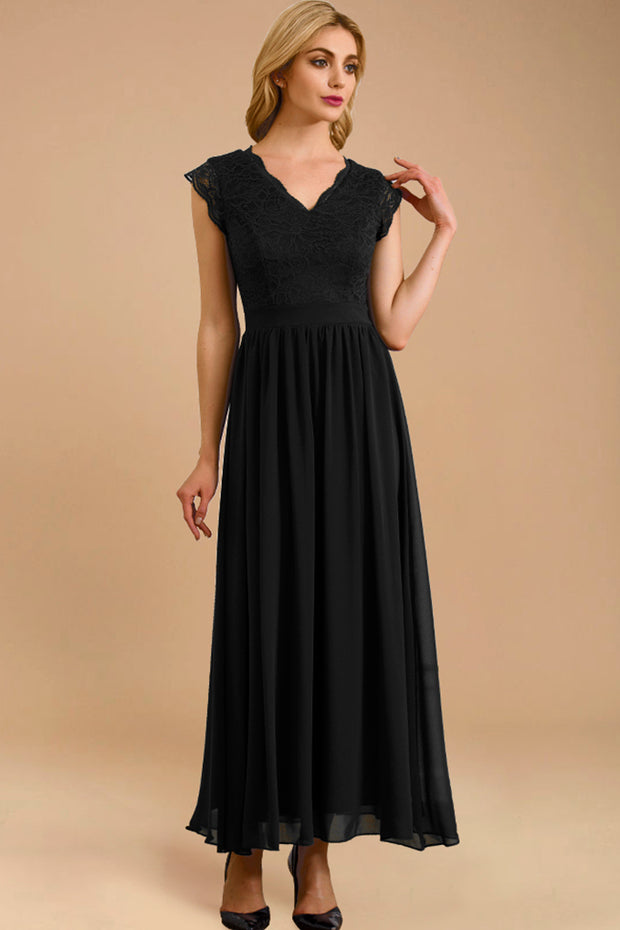 dressystar women's v neck sleeveless wedding party gown 0050 black more detail 1