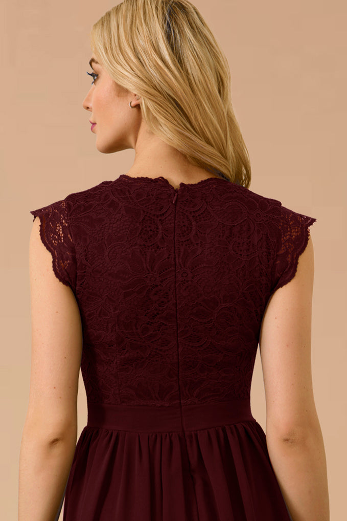 burgundy lace dresses Dressystar Elegant V Neck Bridesmaid Dress Wedding Party Gown Burgundy