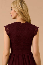 Dressystar women's v neck sleeveless wedding party gown 0050 burgundy back