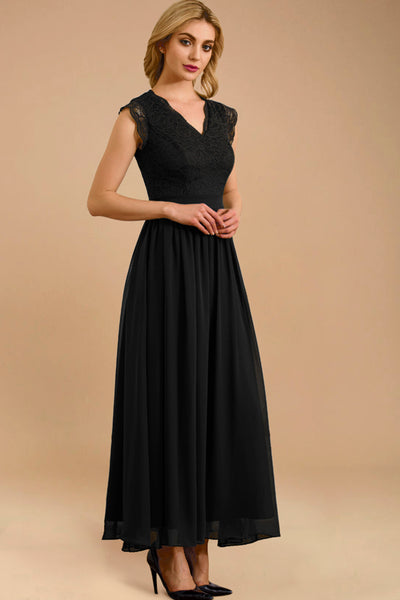 dressystar women's v neck sleeveless wedding party gown 0050 black main