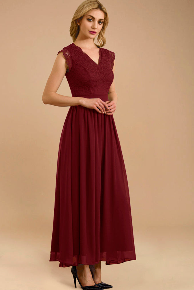 Dressystar Elegant V Neck Bridesmaid Dress Wedding Party Gown Dark Red