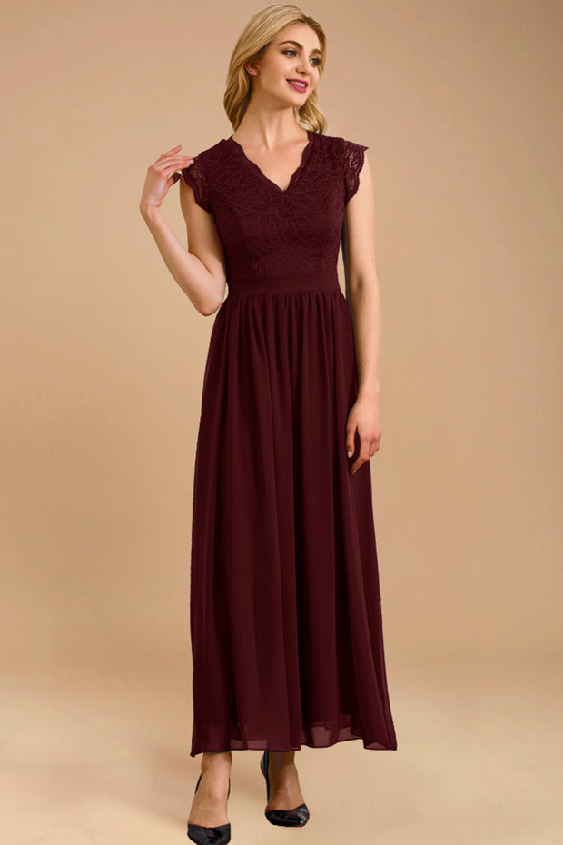 Dressystar women's v neck sleeveless wedding party gown 0050 burgundy main