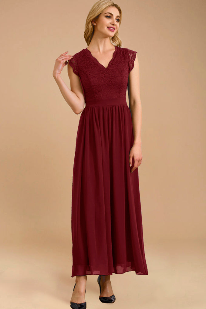 Dressystar Elegant V Neck Bridesmaid Dress Wedding Party Gown Dark Red