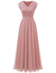 Dressystar Women's V Neck Sleeveless Lace Bridesmaid Dress Wedding Party Gown, Blush, Small