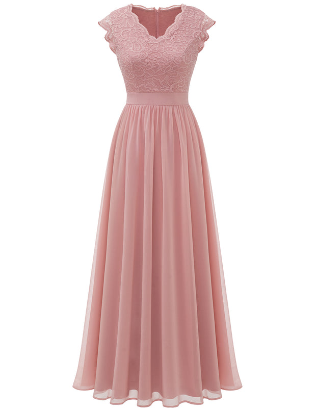 Dressystar Women's V Neck Sleeveless Lace Bridesmaid Dress Wedding Party Gown, Blush, Small