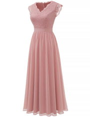 Dressystar Women's V Neck Sleeveless Lace Bridesmaid Dress Wedding Party Gown, Blush, Small
