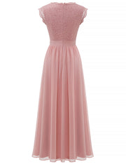 Dressystar Women's V Neck Sleeveless Lace Bridesmaid Dress Wedding Party Gown, Blush, Small