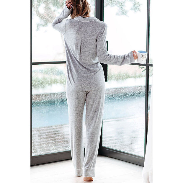 Button Front Pajama Set Grey