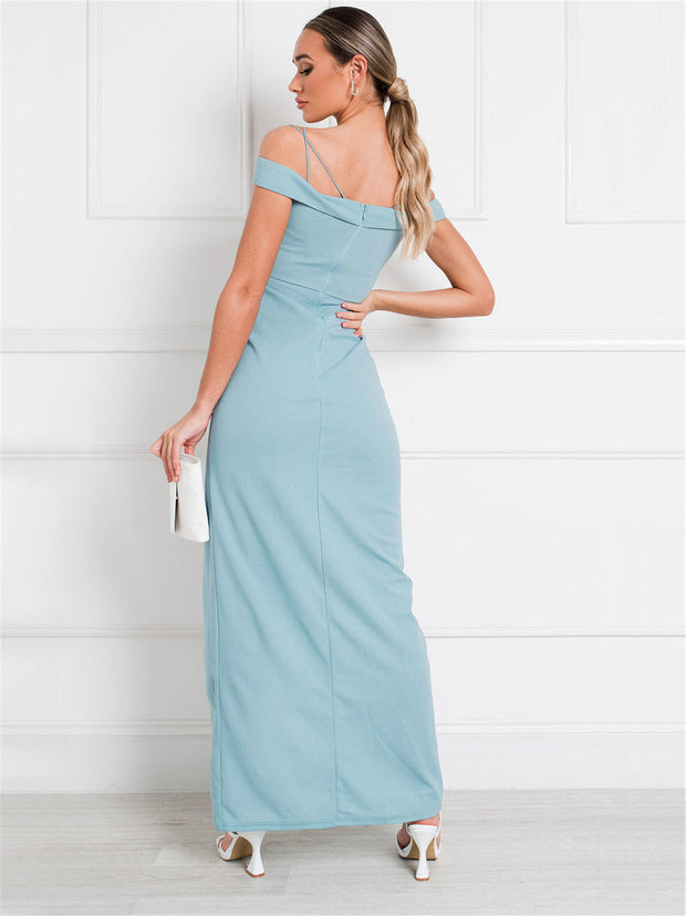 Blue Off-the-Shoulder Maxi Dress