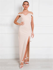 Apricot Off-the-Shoulder Maxi Dress